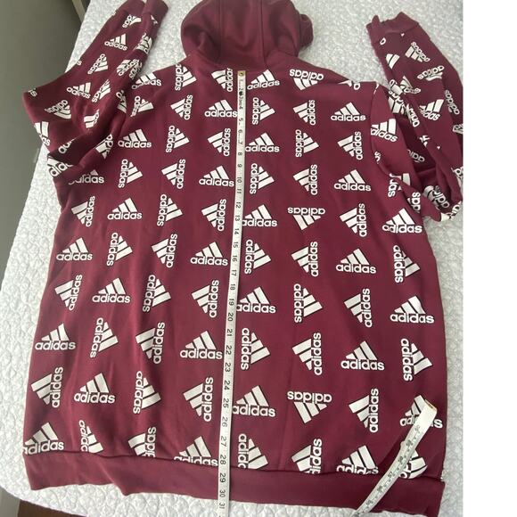 Adidas All Over Print Hoodie in Victory Crimson (Burgundy) Pullover Size 2XL - Picture 6 of 10